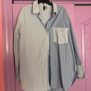H&M Two-toned Oversized Poplin Collared Shirt